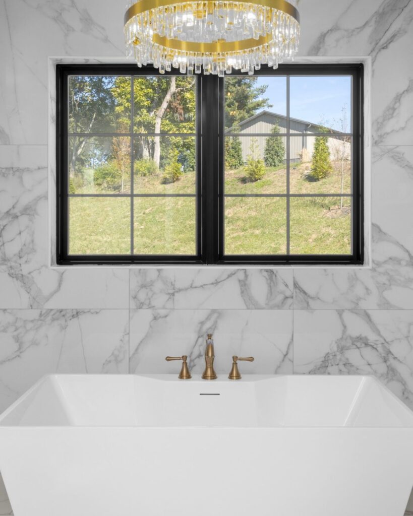 European modern farmhouse home tour master bath tub