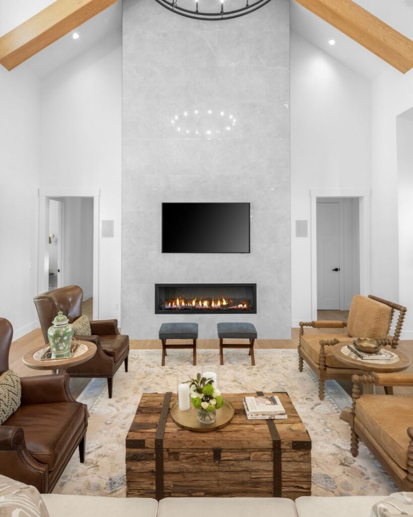 vaulted ceiling farmhouse living room