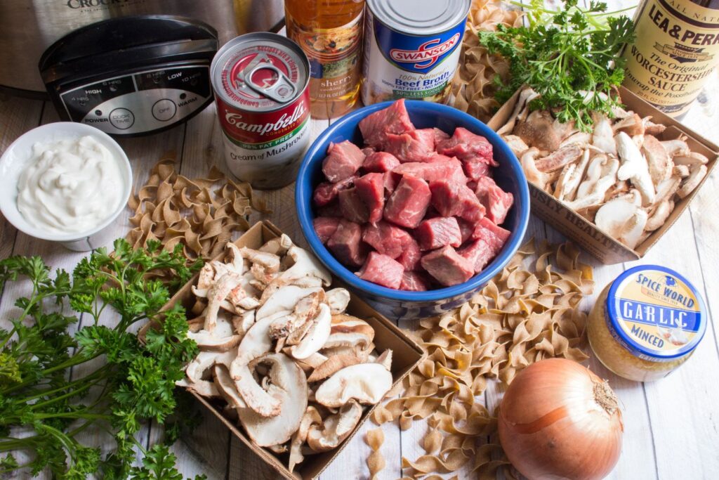 Ingredients for beef stroganoff