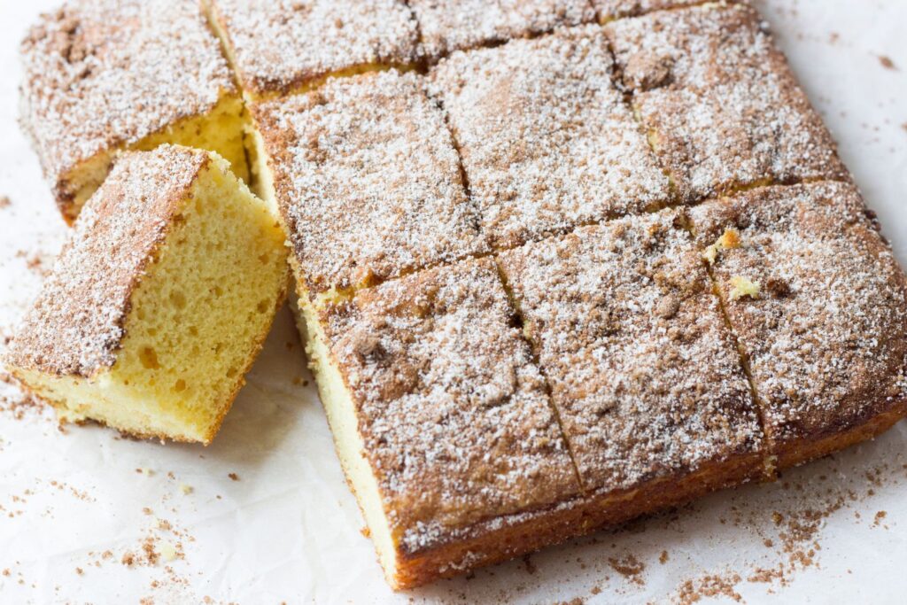 lightened up cinnamon coffee cake recipe with cinnamon sugar top